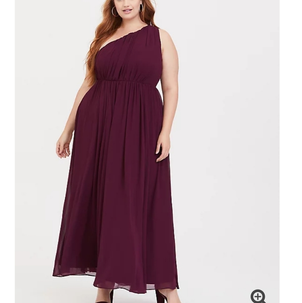 Burgundy One Shoulder Chiffon Gown